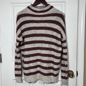 American Eagle Striped Oversized Crewneck Sweater Burgundy Grey Medium M